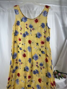 90s Pellini yellow floral midi dress size 9/10 back tie sleeveless